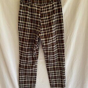 Nasty Gal Checked Neutral Tartan Straight Leg Trousers Beige | Size 2